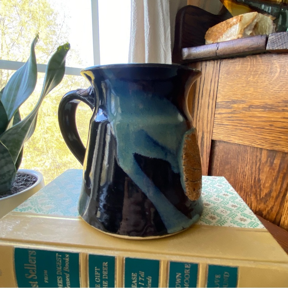 Handcrafted Blue and Brown Ceramic Coffee Mug EUC